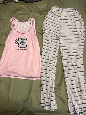 Pink Essential Tank & Striped Pajama Pants Sleep Set